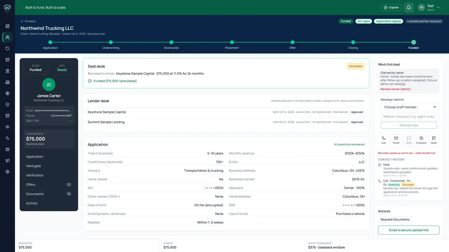 A sample file at the Funded stage