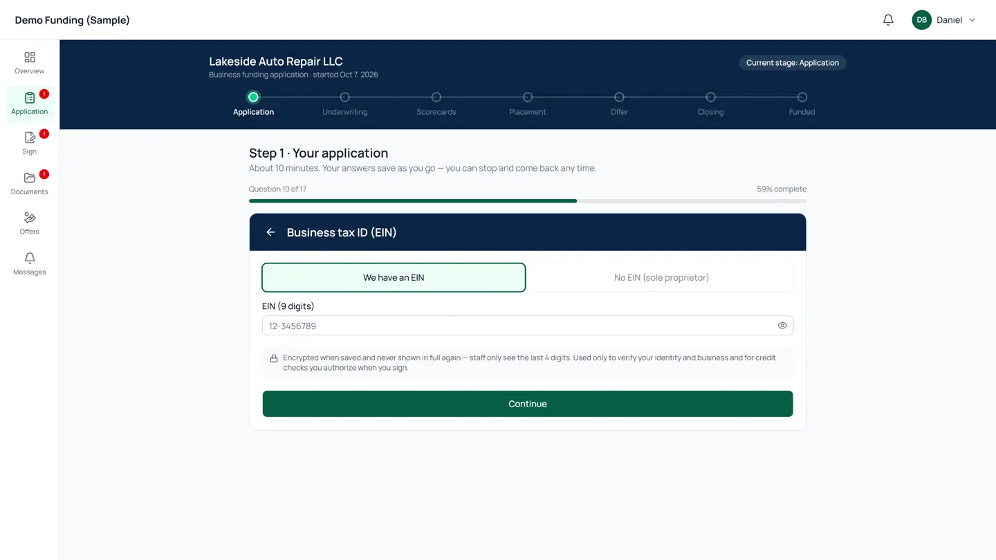 Borrower application, one question at a time (sample)